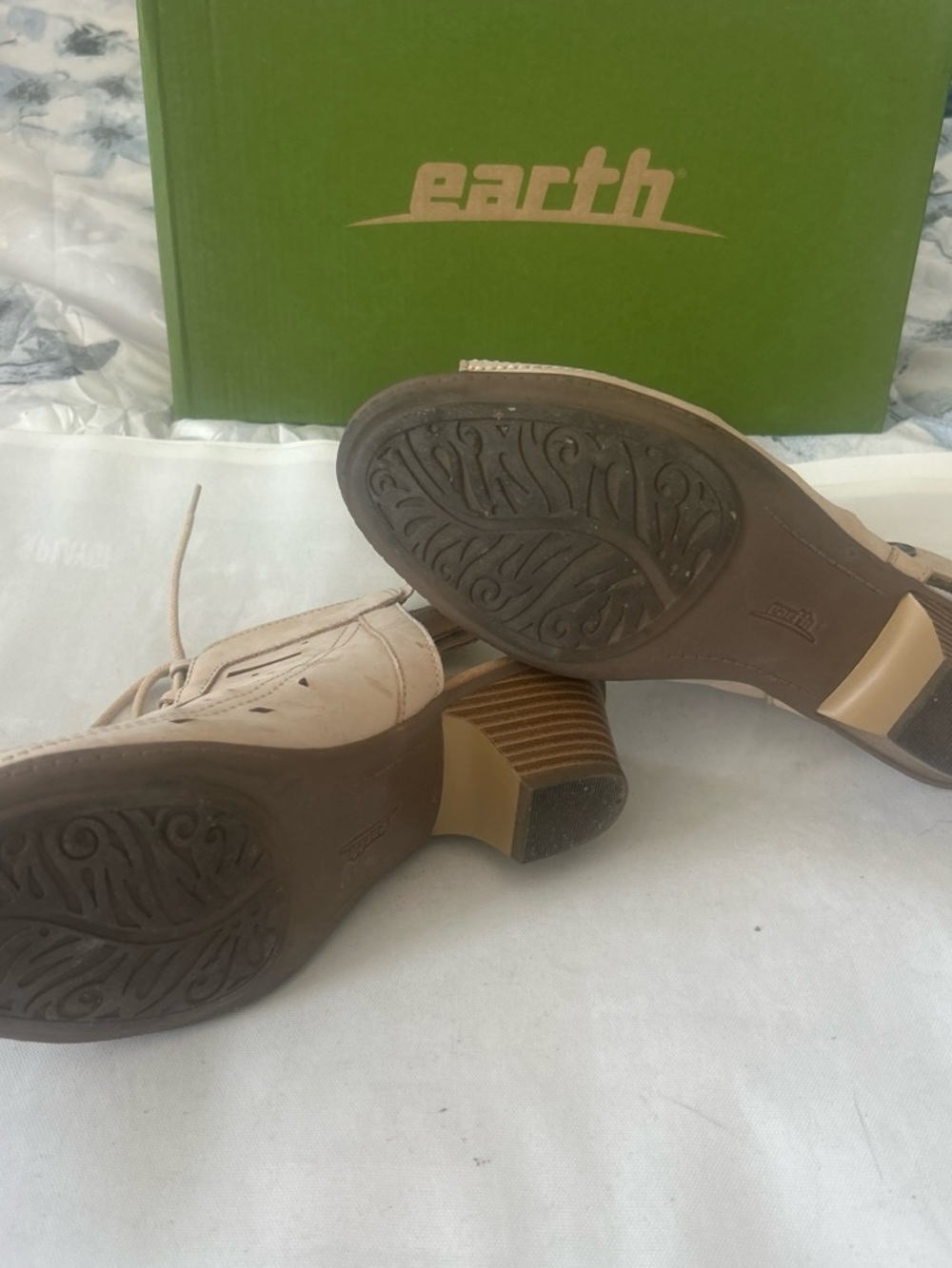 Earth Beige Lace-Up Cutout Heeled Sandals - Picture 4 of 4